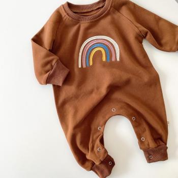 Long Sleeve Rainbow Embroidered Baby Jumpsuit