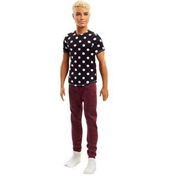 Ken Barbie Fashionista 14 Blond – T-shirt à pois noirs, pantalonnette rouge, baskets blanches (FJF72)