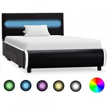 LED Lighted Black Faux Leather Mattress Frame 100x200 cm