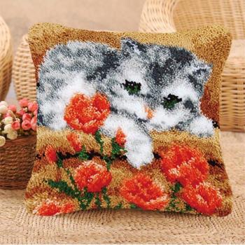 DIY Animal Cat Wool Embroidery Pillow