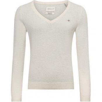 Gant Damenpullover mit V-Ausschnitt, EXTRAFINE LAMBSWOOL, Offwhite, S