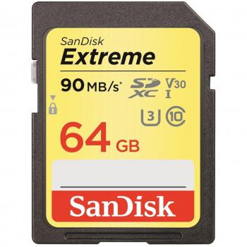 Tarjeta de memoria SanDisk Extreme SDXC de 64 GB (hasta 90 MB/s, Clase 10, U3 y V30)