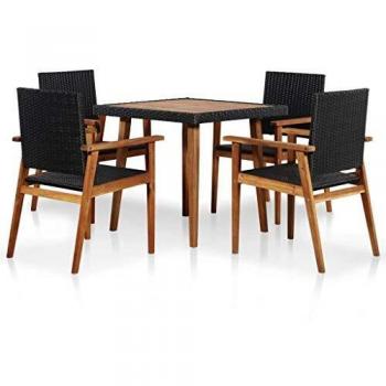 Elegante 5-tlg. Garten-Essgruppe aus Poly Rattan Schwarz und Braun