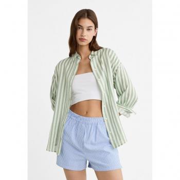 Stradivarius Camicia Verde S in Misto Lino