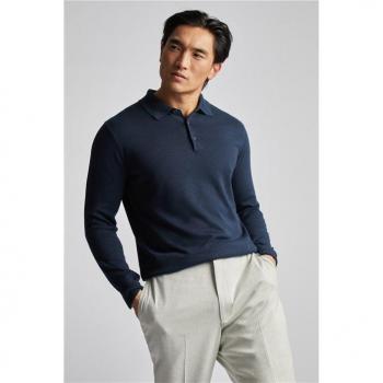 Long Sleeve Knit Polo in Navy