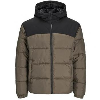 Steppjacke JACK & JONES JJMOON HOOD PUFFER Gr. XXL, braun (canteen detail:blocking) Herren Jacken