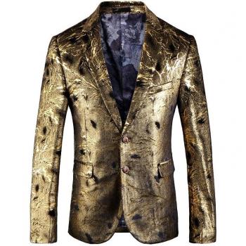 Casual Slim Fit Gold Velvet Suit for Men