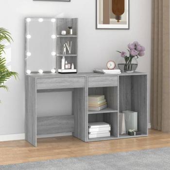Coiffeuse à LED et armoire gris bois d’ingénierie