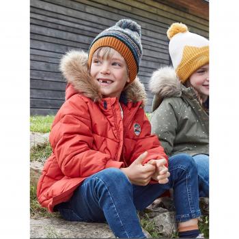 Abrigo acolchado infantil color naranja medio con capucha y forro polar VERTBAUDET, diseño liso