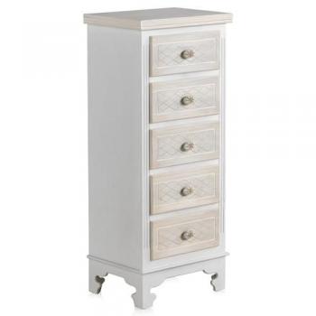 Cómoda “Espacio Luminoso” – madera blanca, 5 cajones + frentes de crema