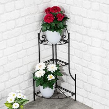 Blumenregal Eckregal Metall schwarz 65x23 cm