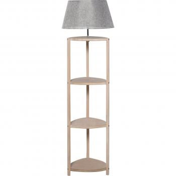 HOMCOM Stehlampe mit Ablagefläche, Holz & Leinen, grau, 46x46x158,5cm