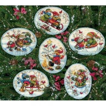 Dimensions Snowmen 6 Ornament Cross Stitch Kit