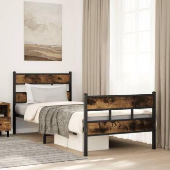 Cama metálica TORANA roble ahumado 90x190 cm
