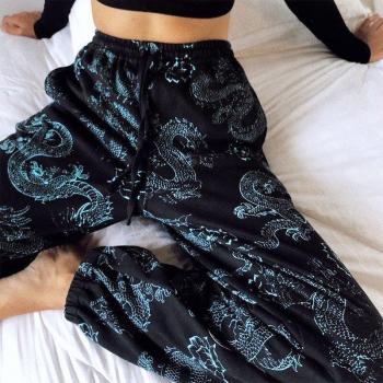 Retro Hohe Taille Harem Hose für Frauen mit Drachenmuster