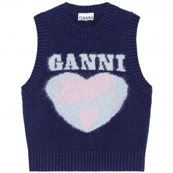 Ganni Graphic Soft Wool Mix Vest blu taglia S