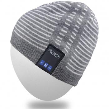 Fit‑Fun Beanie – Grau, gestrickt, mit Kopfhörer‑Mikrofon