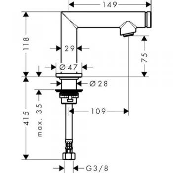 Vanne Pilier Axor Uno, projection 109mm, sans vidange, finition or brossé