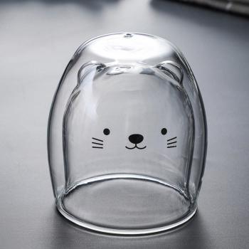 Taza navideña de vidrio con doble capa y figura de gato
