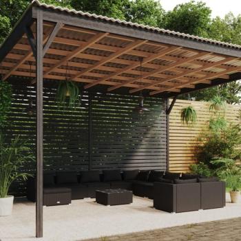 Garnitura da Giardino 12 pz con Cuscini in Polyrattan Nero