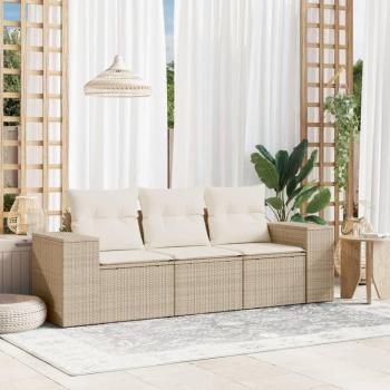 VidaXL 3-tlg. Lounge-Set für den Garten mit Kissen Beige Poly Rattan