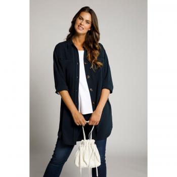 Plus Size Stretch Tunic Length Faux Horn Button Jacket, Women, Blue, Size 24/26, Polyester/Viscose