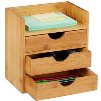 Bamboo Pen Holder with 3 Drawers, Office Storage Unit, HxWxD: 21x20x13 cm