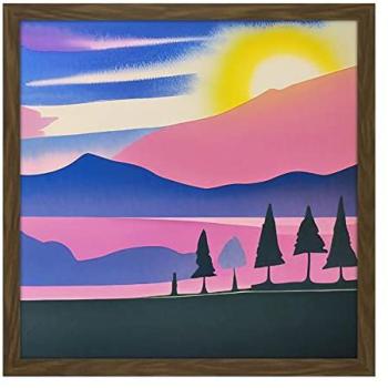 Winter Lake Sunset Mountain Forest Magenta Watercolor Square 16x16 Artwork