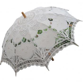 Parapluie Blanc Marié à Motif Battenburg