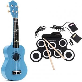 Ukulele Soprano 21 Pulgadas Azul Claro con Pads Digitales