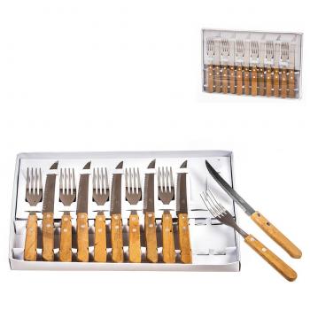 Lote de 6 cuchillos y 6 tenedores con mango de madera Kozina