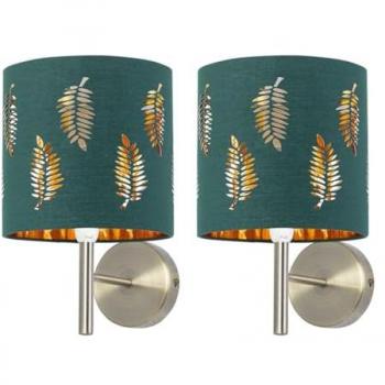 Twin Brea Antique Brass Wall Mounts with Fern Shades