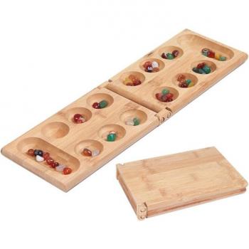 Jeu de société Mancala avec pierres colorées et plateau en bois pour enfants et adultes