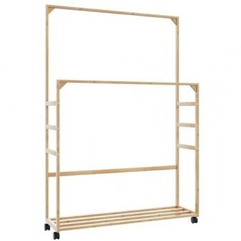 VidaXL Bamboo Clothes Rack with Shelves and Wheels 90x35x155 cm