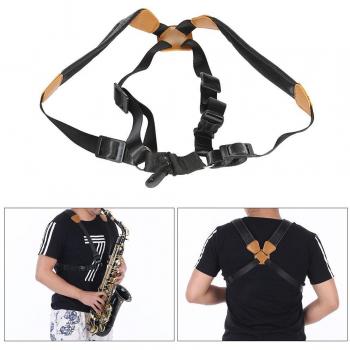 Ammoon Adjustable Leather Alto Tenor Soprano Saxophone Shoulder Strap Double Chest with EVA