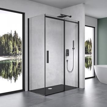 Paroi de Douche Coulissante Noir 100x100 avec Verre Transparent 8mm