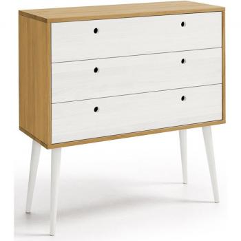 Beni Comfort: Cómoda de Madera en Encera y Blanco, 3 cajones