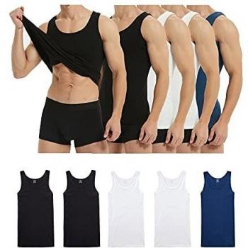 FARCHAT 5‑Piece Cotton Vest Set for Men – 2 Black, 2 White, 1 Navy Sleeveless Tanks – 5XL