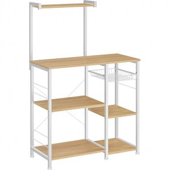 Estantería de cocina con cesta de alambre y ganchos para especias, ollas y sartenes