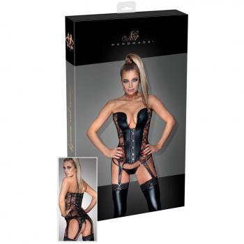 Strapshemd-Corsage in Power-Wetlook mit seitlichen Spitzeneinsätzen und Rücken-Schnürung