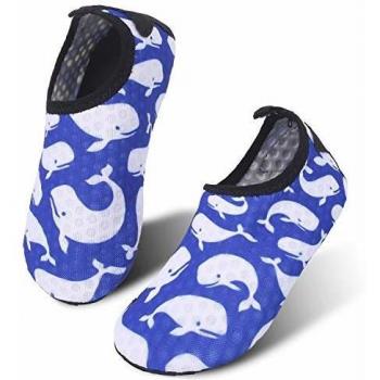 JIASUQI Kinder Schwimm Schuhe – Aqua Skin Socken, weißer Delphin, Quick Dry, Pool & Strand, EU 20/21