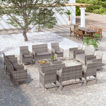 Conjunto de Móveis de Jardim 16 peças com Almofadas vidaXL Cinza