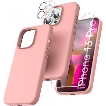 Coque silicone rose Rose Émeraude + verres trempés, double protection caméra iPhone 13 Pro