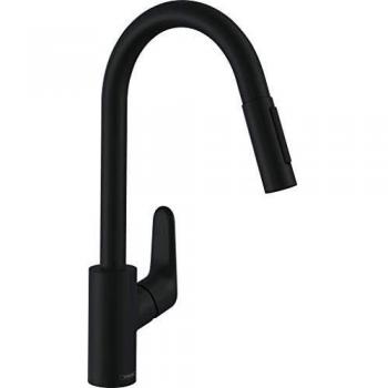 Hansgrohe Focus M41 Küchenarmatur mit ausziehbarer Geschirrbrause, schwarz matt