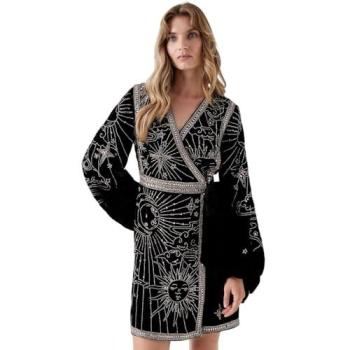 Party‑Ready Black Sequin Velvet Mini Wrap Dress for Women – Size 18