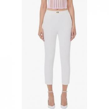 Slim Fit Black Stretch Crepe Pants, Gold Logo – Elisabetta Franchi, Size 40 (Women)