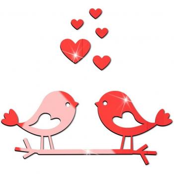 Acryl Spiegel Aufkleber 3D Vogel Liebe für Valentinstag Dekoration