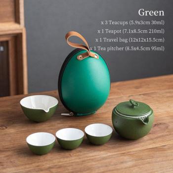 LUWU Orange Ceramic Travel Tea Set with Teapot and Cups