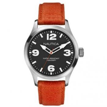 Men's Nautica BFD-102 Quartz Watch – Dark Dial, Vibrant Orange Strap