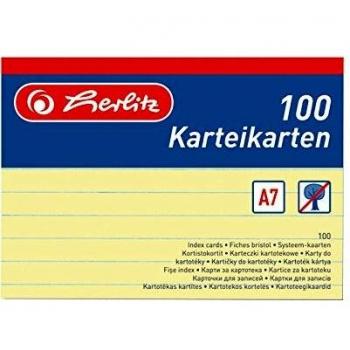 Herlitz A7 fiches bristol ligné jaune